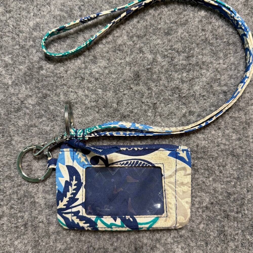 Vera Bradley Zip ID Case‎ Lanyard Blue Green Floral Keychain
